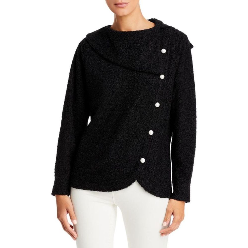 Adrienne Vittadini Womens Black Sherpa Tulip Hem Pullover Sweater Top NWT